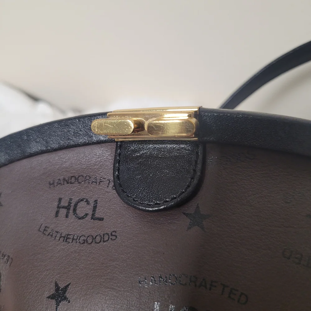 HCL Black and Brown Crossbody Bag German Leather Vintage *flaw